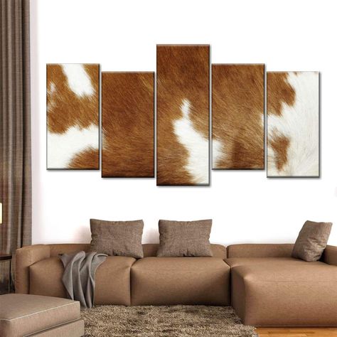 Cowhide Texture Multi Panel Canvas Wall Art | ElephantStock Framed Leather Wall Art, Leather Wall Hanging Art, Framed Cowhide, Cowhide Wall Decor, Cowhide On Wall Ideas, Leather Wall Art, Deer Mount Ideas, Cowhide Decor, Texture Artwork