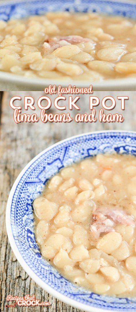 Old Fashioned Crock Pot Lima Beans and Ham is a delicious way to try lima beans if you haven't tried it before. The dish is a little similar to traditional slow cooker beans and ham, but definitely worth a try if you haven't had lima beans the old fashioned way before! Crock Pot Lima Beans, Lima Beans In Crockpot, Beans In Crock Pot, Lima Beans And Ham, Old Fashioned Ham, Cooking Lima Beans, Beans And Ham, Lima Bean Recipes, Butter Beans Recipe