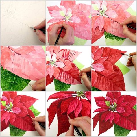 Poinsettia Painting, Anna Mason, Free Classes, Cards Watercolor, Watercolor Flowers Tutorial, Artistic Pictures, Nature Artists, Learn Watercolor, Watercolor Tutorials