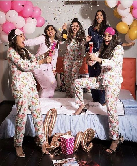 Fun Activity For Bridal Shower Party Pajama Party Photoshoot, Pajama Photoshoot Photo Ideas, Pyjama Photoshoot, Bride To Be Photoshoot, Spinster Party, Bachelorette Party Photo, Pijama Party, Bridesmaid Photoshoot, Bridal Photography Poses