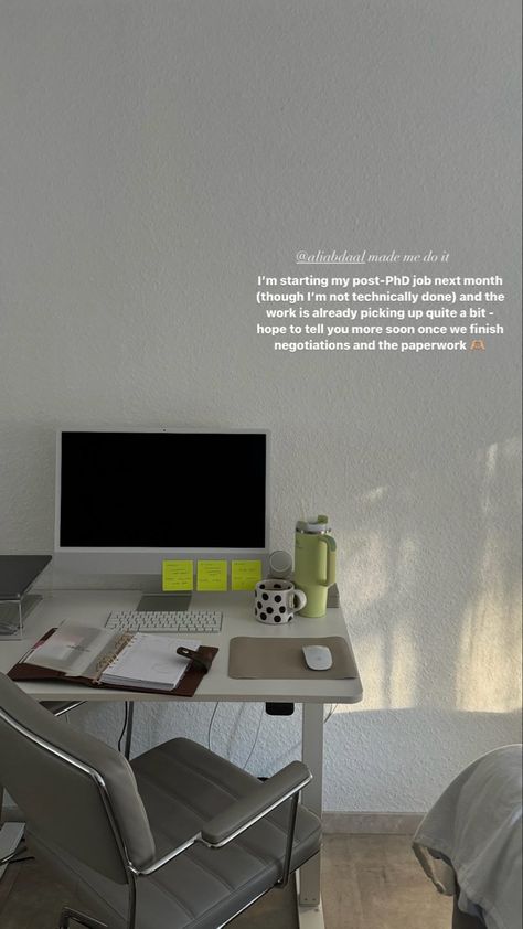 SO CLOSE TO THE FINISHING LINE T-2 MONTHS!!  pls ignore tags // phd student aesthetic, business student aesthetic, phdlife, phd motivation, phd tips, doctorate degree, business major aesthetic, MBA aesthetic, economics student aesthetic, standing desk setup, iMac desk setup, dream home office, working from home aesthetic, uni life, home office, stanley cup citron, stanley cup aesthetic Phd Student Desk Setup, Doctorate Degree Aesthetic, Aesthetic Standing Desk, Citron Stanley, Economics Student Aesthetic, Dissertation Aesthetic, Business Major Aesthetic, Business Student Aesthetic, Phd Student Aesthetic