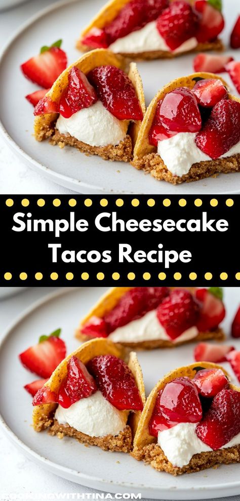 Looking for a delightful twist on dessert? This Cheesecake Tacos Recipe is a delicious fusion that combines creamy cheesecake with a fun taco shell. Perfect for family gatherings or special occasions, it's sure to impress everyone. Cheesecake Tacos Recipe, Cheesecake Tacos, Sweet Taco, Ultimate Cheesecake, Traditional Cheesecake, Taco Shell, How To Make Cheesecake, Easy Cheesecake, Dessert Lover