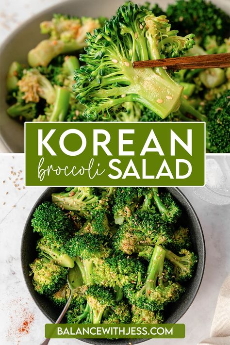 Korean Broccoli Salad, Cold Broccoli Recipes, Broccoli Salad Asian, Warm Broccoli Salad, Steamed Broccoli Salad, Korean Broccoli Side Dish, Broccoli Banchan, Broccoli Asian Recipes, Korean Style Broccoli