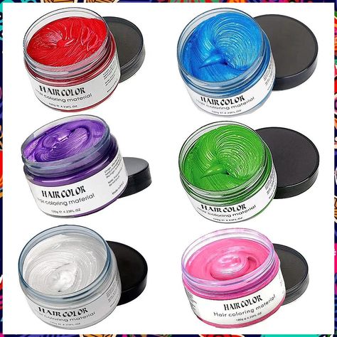 Blue Green Purple Red White Pink Hair Dye Temporary Hair Color Wax,Acosexy Fashion Colorful Hair Wax Pomades Disposable Natural Hair Strong Style Gel Cream Hair Dye,Instant Hairstyle Mud Cream for Party, Cosplay, Masquerade etc. (6 Color-Blue Green Purple Red White Pink) Hair Color Wax, Pomade Style, Hair Color Spray, Pink Hair Dye, Temporary Hair Dye, Strong Style, Cream Hair, Temporary Hair Color, Dye Colors