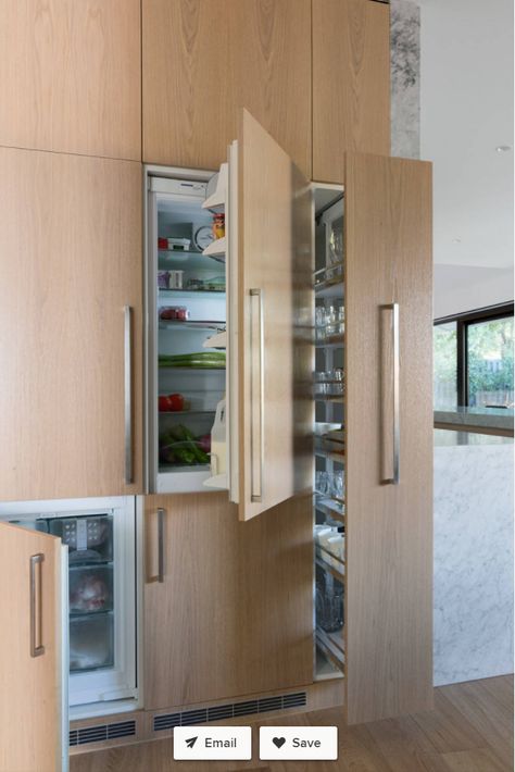 Integrated Refrigerator is Liebherr brand. Seamless Cabinets, Integrated Refrigerator, Pantry Layout, Refrigerator Cabinet, Integrated Appliances, Handmade Kitchens, Contemporary Chic, Kitchen Equipment, Home Room Design