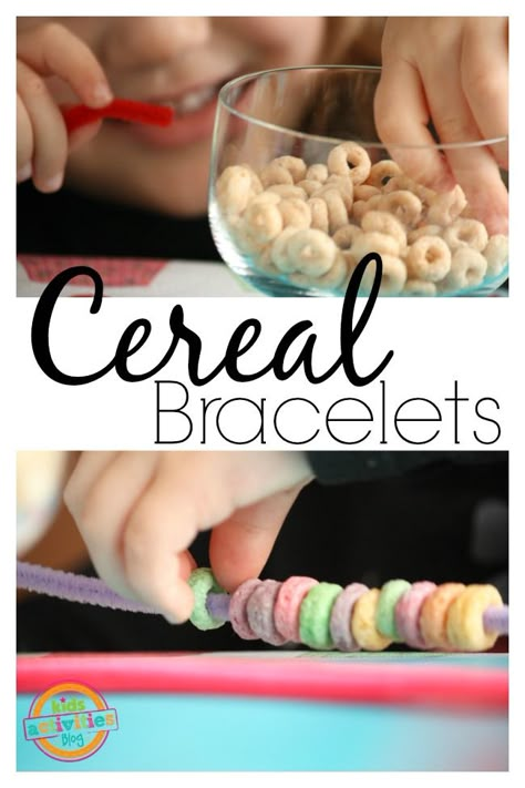 Toddlers can make these Cheerios bracelets to strengthen fine motor skills and work on counting and patterning. Cheerio Activities Preschool, Crafts With Cheerios, Activities With Cheerios, Be A Fruit Loop In A World Of Cheerios, Fruit Loops Cereal, Preschool Food, Preschool Cooking, Cooking Theme, Nutrition Activities