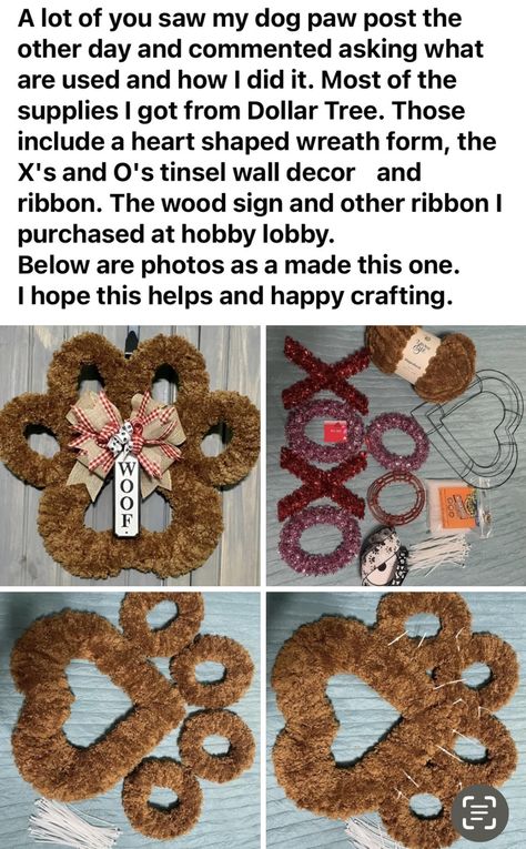 Paw Print Crafts, Pet Wreath, Mesh Ribbon Wreaths, Diy Christmas Wreaths Ideas, Christmas Wreaths Ideas, Heart Shaped Wreaths, Door Signs Diy, Dog Wreath, Mesh Wreath Diy