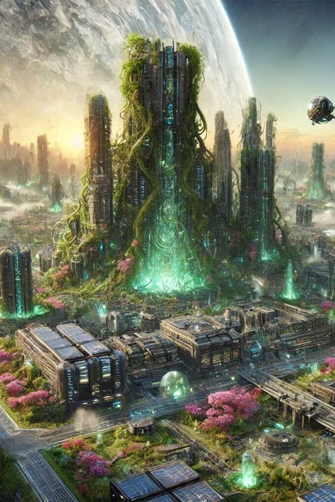 Save this epic biopunk cityscape! A futuristic world where organic structures blend with advanced bioengineering. Towering green skyscrapers and high-tech architecture create a stunning vision of a biopunk future. Perfect for fans of futuristic aesthetics and bioengineering concepts. Like and save for more creative biopunk inspiration! Free Downloads Online: Slaacr.com Biopunk Concept Art, Organic Building Architecture, Biopunk City, Biopunk Aesthetic, Futuristic Forest, Bio Punk, Tech Architecture, Different Types Of Aesthetics, Organic Building