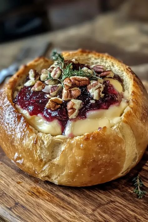 Date Night Snacks, Cranberry Brie Bread Bowl, Cranberry Brie Bread, Baked Cranberry Brie, Brie Bread Bowl, Pumpkin Pie Martini Recipe, Brie Bread, Baked Brie Appetizer, Bread Bowl Recipe