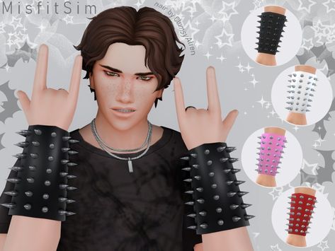 The Sims Resource - Punk Spiked Leather Cuff for male RIGHT Metal Sims 4 Cc, Sims 4 Metal Cc, Ts4 Punk Cc, Punk Cc Sims 4, Sims 4 Emo Clothes, Sims 4 Punk Cc, Sims 4 Punk, Punk Clothes Men, Sims 4 Cc Finds Male