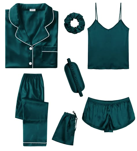 PRICES MAY VARY. 【Package Including】--- 7 Pcs Women Silk Satin Pajamas Set included: Camisole Top*1, Cute Shorts*1, Short Sleeve Shirt*1, Long Pant*1, Hair band*1, Eye mask*1, Pajamas Storage bag*1 【Premium Material】--- This women pajama set is made of high-quality satin(95% Polyester, 5% Spandex), which is very soft, lightweight, and comfortable. The whole pajamas set you can wear almost anywhere anytime is a casual and relaxing time, women silky pjs set is a must-have in your daily live. 【7Pcs Bridal Party Pajama Sets Pants, Bridal Party Pjs Pants, Cheap V-neck Loungewear Intimates, Cheap Purple Intimates For Pajama Party, Cheap Black Intimates For Pajama Party, Cheap Black Sleepwear For Pajama Party, Cheap Cotton Intimates For Pajama Party, Cheap Button-up Sleepwear For Pajama Party, Affordable Sleeveless Intimates For Sleepover