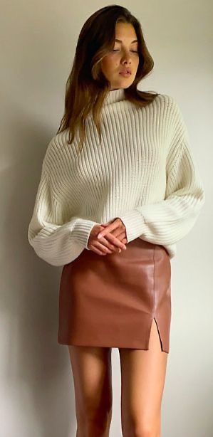 Thanksgiving Outfits…. | The Thrill of the hunt Fall Outfits Women Leather Skirt, Skirt With Sweater Outfit Winter, Tan Faux Leather Skirt Outfit, Mini Brown Leather Skirt Outfit, Autumn Outfits Brown Skirt, Leather Skirt Brown Outfit, Brown Velvet Skirt Outfits, Boots And Skirts Outfits Autumn, Brown Leather Skirts