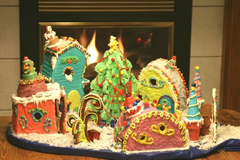 whoville christmas decorations - Bing Images Whoville Christmas Decorations, Cool Gingerbread Houses, Gingerbread House Parties, Whoville Christmas, Grinch Party, Gingerbread Village, Gingerbread House Decorations, Christmas Decorating Ideas, Holiday Deco