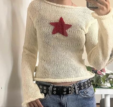 Star Embroidery, Star Sweater, Y2k Clothing, Top Streetwear, Vintage Grunge, Women Sleeve, Knit Crop Top, Equestria Girls, Streetwear Women