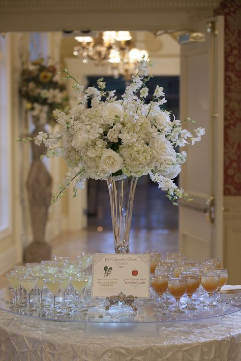 Cocktail Table Entrance at The Ashford Estate Wedding Entry Table Ideas, Wedding Entry Table, Entry Table Ideas, Wedding Entry, Ashford Estate, Diy Wedding Table, Drinks Table, Cocktail Hour Wedding, Extravagant Wedding