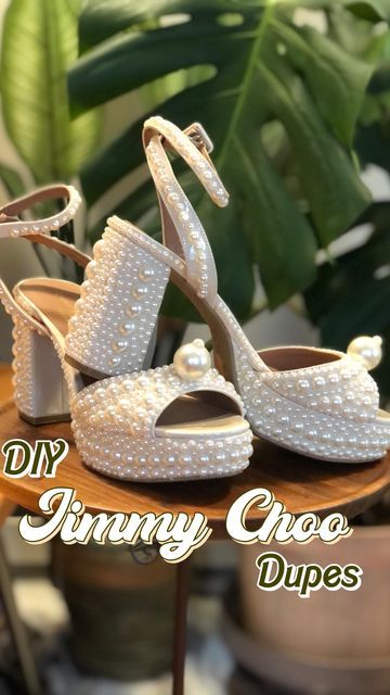 Miranda | DIY Princess | Master Creator on Instagram: "✨DIY Jimmy Choo Dupes✨ $2000 vs. $100 💸 How’d I do?! #wedding #weddinginspiration #weddingheels #diy #dupes #customshoes #bedazzled #e6000 #jimmychoo #diytutorial #diyprojects #diyfashion #upcycle #upcycled #diydesigner #customweddingshoes" Bedazzled Heels Diy, Diy Jimmy Choo Bow Heels, Diy Wedding Shoes High Heels, Diy Pearl Heels, Diy Bridal Shoes, Diy Wedding Heels, Diy Heels Makeover, Jimmy Choo Bow, Tropical Barbie