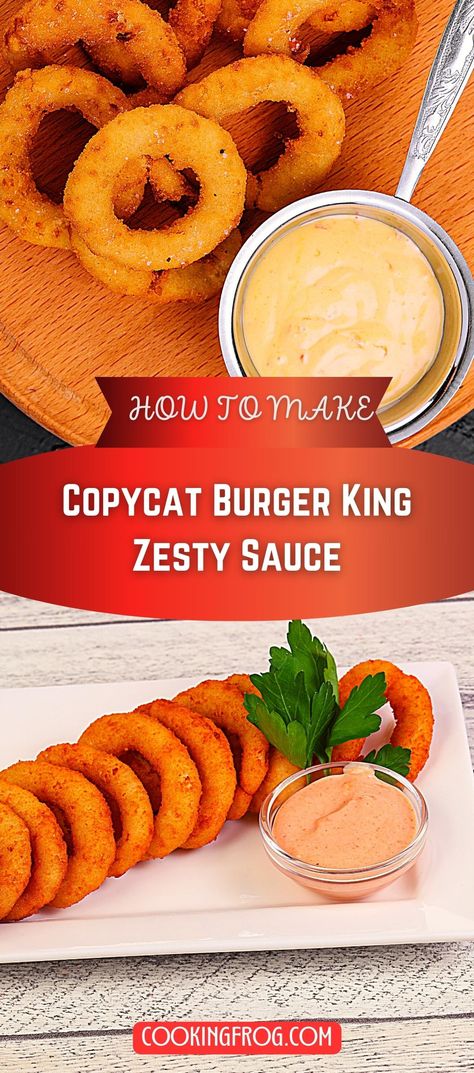 Ever wondered about the secret behind Burger King's addictive Onion Rings? It's their Zesty Sauce! This luscious dip boasts a creamy consistency paired with a unique blend of tangy zest, a touch of sweetness, and a gentle whisper of heat. Burger King Zesty Sauce Recipe, Zesty Sauce Burger King, Burger King Sauce Recipe, Copycat Burger King, Copycat Sauces, Burger King Zesty Sauce, Homemade Horseradish, Sauce Ideas, Condiments Recipes