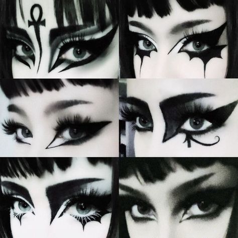 Trad Goth Eyeliner Looks, Cute Gothic Makeup Looks, Goth Vampire Makeup, Goth Substyles, Traditional Goth Makeup, Gothic Makeup Ideas, Grungy Makeup, Maquillage Goth, Goth Makeup Looks