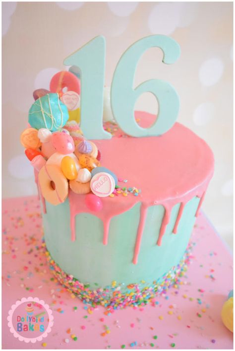 Sweet 16.... literally  - Cake by Dollybird Bakes Cake Ideas Sweet 16, Katherine Sabbath, Drippy Cakes, Ganache Drip, Sweet 16 Birthday Cake, 16 Cake, Sweet 16 Cakes, 16 Birthday Cake, A Birthday Cake