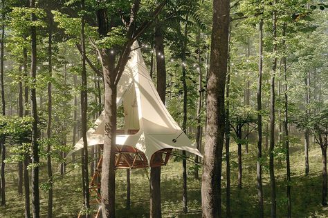 Custom Treehouse, Lg Wing, Treehouse Villas, Canvas Canopy, Tree Tent, Sustainable Community, Geodesic Dome, Lattice Design, Yanko Design