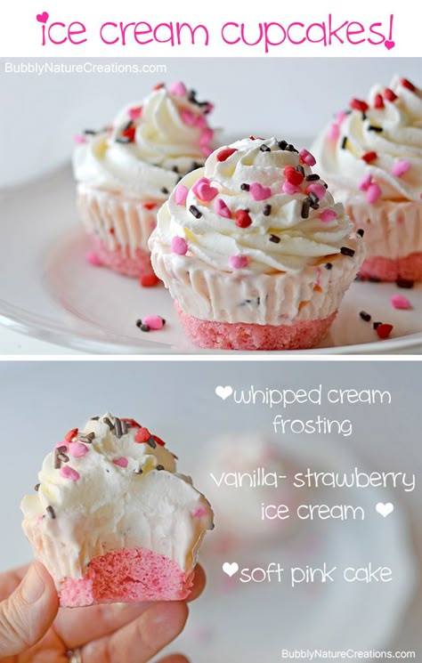 Ice Cream Cupcakes ~ Make these for a party and you won't have to scoop ice cream or cut cake when it comes time to serve! Ice Cream Cupcake, Ice Cream Cupcakes, Cream Cupcakes, Good Eat, Yummy Sweets, Ice Cream Cake, Frozen Desserts, Frozen Treats, Cup Cakes