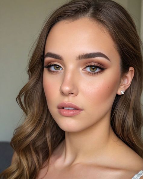 Make Up Neutral Natural Looks, Makeup Inspiration For Prom, Bronzy Eye Makeup Wedding, Makeup For Bronze Dress, Brown Eyeshadow Wedding Makeup, Wedding Makeup Brown Eyeshadow, Natural Wedding Makeup Light Skin, Soft Bridal Look, Natural Looking Makeup For Wedding