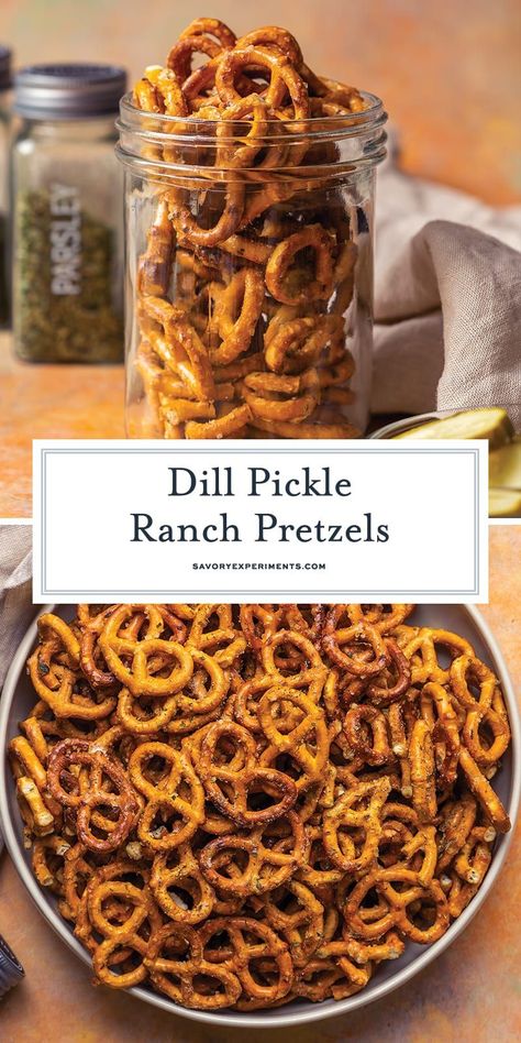 Ranch Pretzels Recipe, Dill Pickle Ranch, Pickle Ranch, Ranch Pretzels, Pretzels Recipe, Snack Mix Recipes, Recipes Appetizers And Snacks, Snacks Für Party, Homemade Snacks