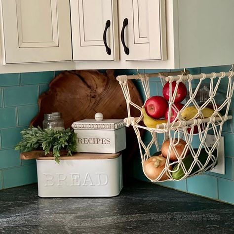 Hand-woven Macrame Fruit Hammock Cotton Rope Net Under Cabinet Fruit Vegetable Hanging Basket Kitchen Storage Tapestry Decor - Storage Baskets - AliExpress Macrame Fruit Hammock, Hanging Basket Kitchen, Hanging Baskets Kitchen, Fruit Hammock, Basket Kitchen Storage, Tapestry Decor, Diy Hammock, Hanging Fruit Baskets, Basket Kitchen