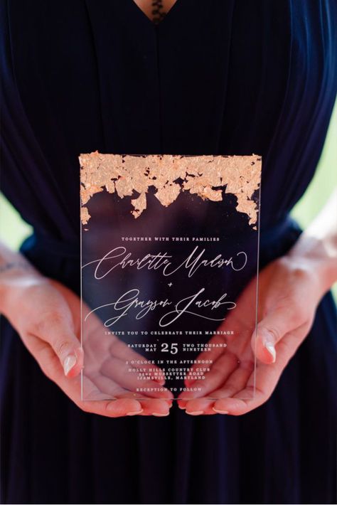 diy acrylic wedding invitation card with foils Partial Foil, Acrylic Invites, Country Club Reception, Wedding Invitation Trends, Acrylic Wedding Invitation, Traditional Invitation, Elegance Wedding, Acrylic Wedding Invitations, Acrylic Invitations