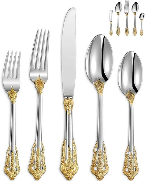 Gold Cutlery Set, Gold Cutlery, Gold Flatware, Traditional Dining, Stainless Steel Flatware, Formal Dinner, Serving Utensils, Utensil Set, Flatware Set