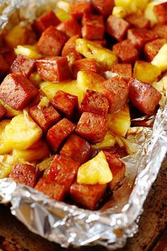 Baked Spam and Pineapple in Teriyaki Sauce                                                                                                                                                                                 More Spam Pineapple Recipe, Baked Spam, Spam Pineapple, Spam Recipes Dinners, Spam Recipes, Pineapple Recipe, Canned Meat, Pineapple Recipes, Hawaiian Food