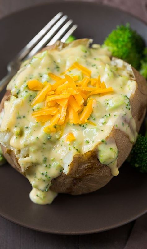 #recipes,#food,#cooking #slowcooker #vegetables Baked Potato Broccoli Cheese, Broccoli Cheese Sauce, Broccoli Cheese Bake, Cheese Sauce For Broccoli, Slow Cooker Broccoli, Baked Potato Bar, Cheddar Potatoes, Potato Toppings, Baked Potato Recipes