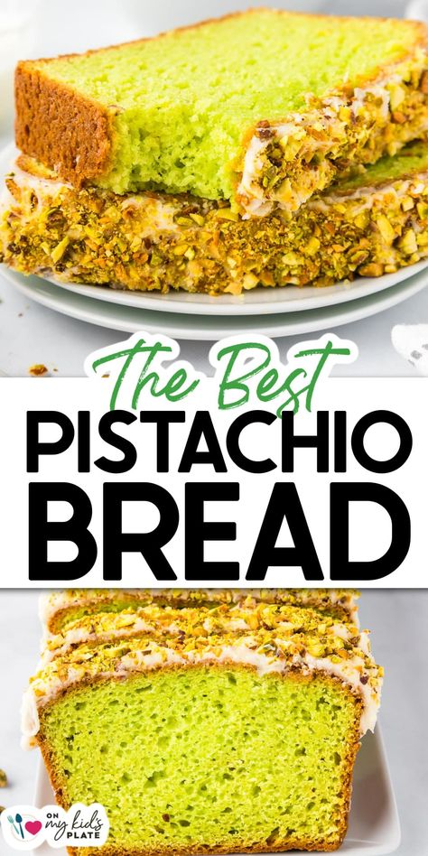 Pistachio Bread Pistachio Bread Recipe Simple, Pistachio Pudding Bread Recipe, Pistachio Pudding Bread, Pistachio Bread With Box Cake, Pistachio Bread Recipe, Pistachio Loaf, Sweet Quick Bread, Pistachio Pudding Cookies, Pistachio Bread