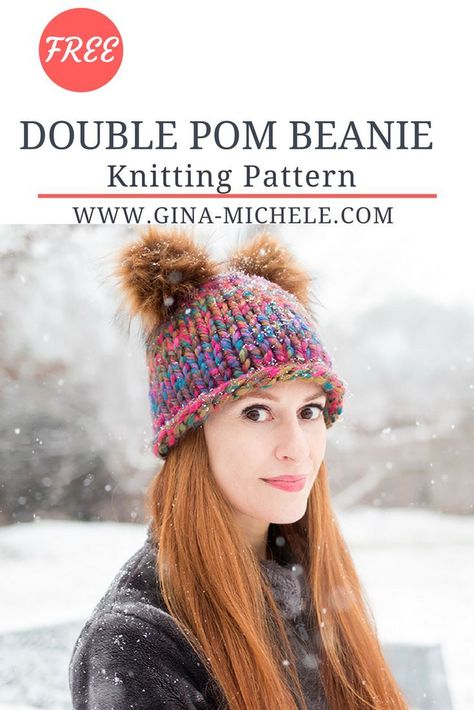 Free knitting pattern for this Double Pom Beanie! Etsy Knitting Patterns, Beanie Knitting Pattern, Beanie Knitting, Knitting Hacks, Cloche Hats, Fashion Goth, Philip Treacy, Chunky Knit Hat, Crocheting Ideas