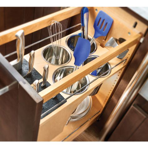 Rev-A-Shelf Pull-out Knife and Utensil Base Organizer with Blumotion Soft Close Kabinet Dapur, Rev A Shelf, New Kitchen Cabinets, Utensil Organization, Classic Kitchen, Kitchen Cabinet Organization, Kitchen Drawers, Ikea Kitchen, Cabinets Organization