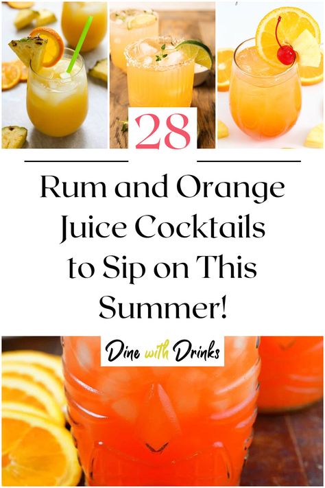 Collage of 4 rum and orange juice cocktails. Orange Rum Cocktail, Mixed Drinks With Orange Juice, Alcohol Drinks With Orange Juice, Orange Mixed Drinks Alcohol, Orange Juice Mixed Drinks, Rum Orange Juice Cocktails, Cocktails With Oranges, Cocktail With Orange Juice, Orange Juice Drinks Alcohol