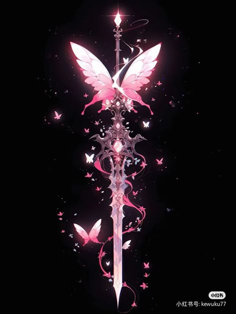 Neon Aesthetic Wallpaper, Fantasy Jewelry Magic, Butterfly Swords, الفن الرقمي, Pretty Knives, Images Kawaii, Fantasy Props, Magic Design, Butterfly Theme