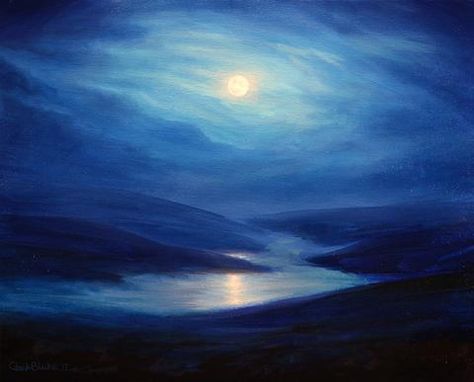 Dark Blue Decor, Sunset Tutorial, Full Moon Landscape, Moon Landscape, Ocean At Night, Moonlight Painting, Oil Pastel Art, Night Landscape, Canvas Painting Designs