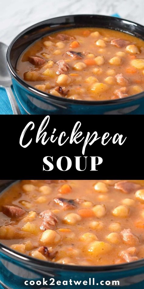 Sometimes, we need a big bowl of warm comfort and this chickpea soup fits the bill. With smoked pork shanks, vegetables and spices, this chickpea soup is flavorful, hearty and delicious. #chickpeas #chickpeasoup Pork Shanks, Lentil Sausage Soup, Cheeseburger Sliders, Chickpea Soup, Botanical Perfume, Ham Soup, Chick Pea, Enjoy Your Meal, Sausage Soup