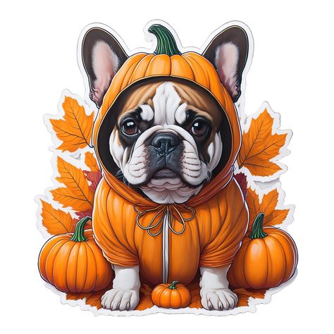 French Bulldog Decor, Halloween Themes Decorations, Bright Autumn, French Bulldog Art, Animal Humour, Themed Decorations, Sticker Png, Pumpkin Costume, Fall Dog