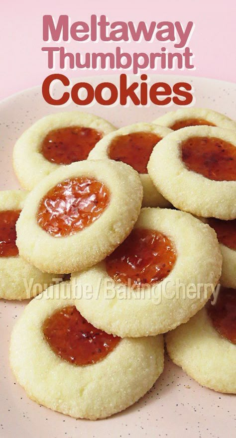 Melt-in Your-Mouth Strawberry Thumbprint Cookies. Learn how to make these delicious egg-free vanilla-flavored butter cookies filled with strawberry jam. These cookies are so soft that they almost melt in your mouth! #cookie #recipe #vanilla #strawberry #homemade #diy #thumbprint Strawberry Jam Cookies, Strawberry Thumbprint Cookies, Eggless Chocolate Cookies, Best Thumbprint Cookies, Mini Key Lime Pies, Jam Thumbprint Cookies, Chocolate Peanut Butter Cheesecake, Jelly Cookies, Thumbprint Cookies Recipe