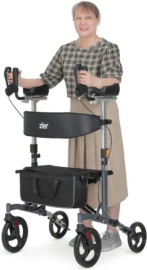 Amazon.com: Zler Heavy Duty Upright Walker - Extra Wide Stand Up Rollator Walker Supports Up to 500 lbs, Armrest Rollator Walker with Oversize Seat & Padded Backrest(Grey) : Health & Household Walker For Seniors, Walking Aids, Posture Support, Mobility Aids, Hold Ups, Walkers, Go Shopping, Things To Buy, Stand Up