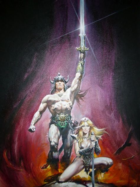 Conan The Barbarian artwork by Renato Casaro for the movie poster via The Art Of Pop Culture: Renato Casaro Barbarian Movie, Arte Pulp, Scifi Fantasy Art, Fantasy Heroes, Frank Frazetta, Conan The Barbarian, Red Sonja, Pulp Art, Film Art