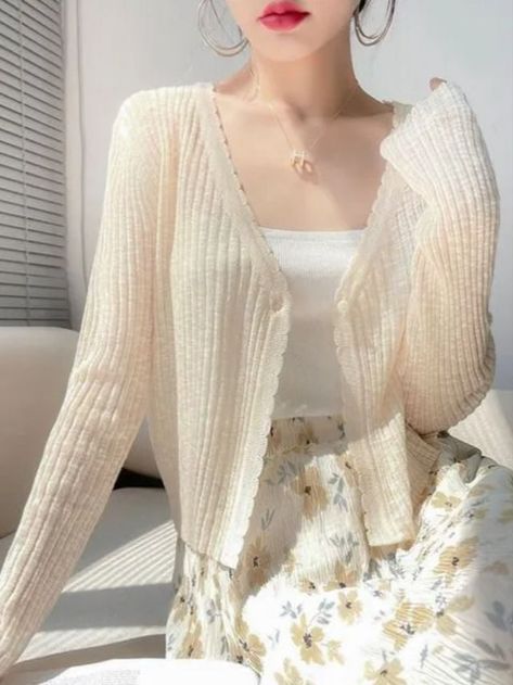 Sheer Cardigan Outfit, Ingenue Style, Sheer Cardigan, Female Shorts, Silk Knit, Ribbed Cardigan, Lightweight Cardigan, Knitwear Cardigan, Wool Cardigan