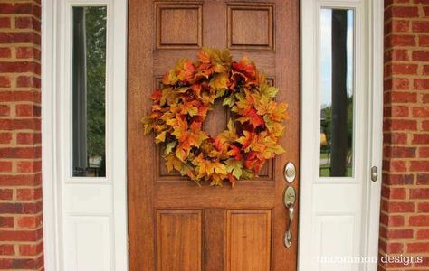 Make a fall leaf wreath in just minutes! Grab a few garlands and a grapevine wreath and you can create this beauty with Uncommon Designs Easter Egg Decorating Party, Diy Fall Wreath Ideas, Diy Fall Wreaths, Fall Wreath Ideas, Corn Husk Wreath, Fall Leaf Wreaths, Pom Pom Wreath, Diy Fall Wreath, Peonies Wreath