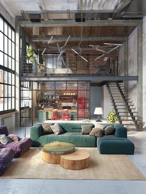 From an old factory to impressive apartment in modern style Design Casa Piccola, Loft Estilo Industrial, Interior Design Per La Casa, American Interior, Loft Interiors, Industrial Interior Design, Industrial Interiors, Design Apartment, Modern Loft