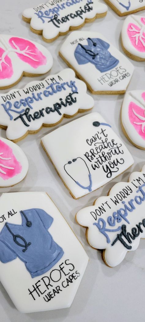 Respiratory Graduation Party, Rt Week Respiratory Therapy, Lung Cookies Decorated, Rt Week Ideas, Respiratory Therapist Party Ideas, Respiratory Therapist Graduation Party, Respiratory Therapist Graduation Pictures, Respiratory Care Week Ideas, Respiratory Therapist Graduation Cap