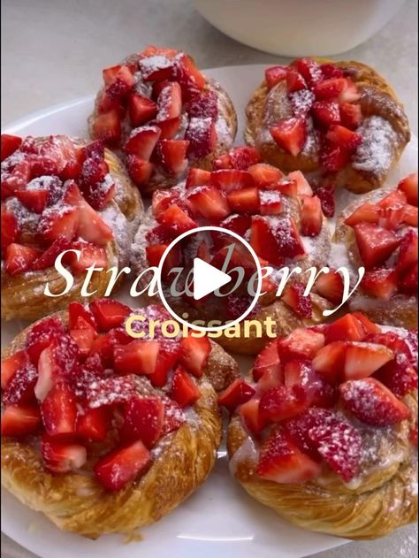 Lemon8 · Easy yummy strawberry Croissant 🥐 🍓  · @🌸 Build Your Own Croissant Bar, Strawberry Filled Croissants, Croissant Bar, Strawberry Croissant, Filled Croissants, Brunch Spread, Strawberry Filling, Fresh Strawberry, Condensed Milk