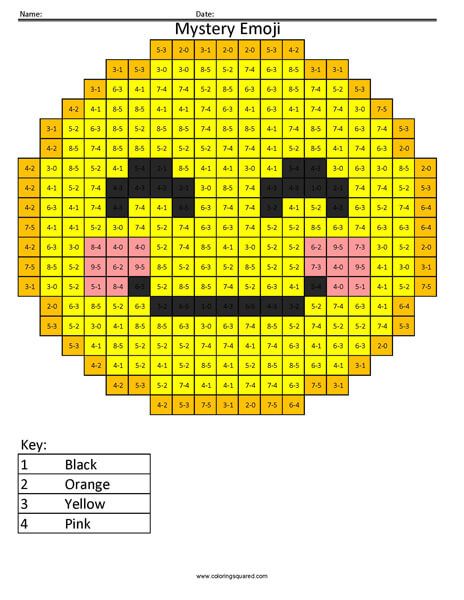 Blush Emoji- Subtraction Coloring activity Emoji Cross Stitch Pattern, Blush Emoji, Emoji Cross Stitch, Pixel Art Emoji, Emoji Pixel Art, Lost Skills, Simple Subtraction, Blushing Emoji, Emoji Coloring Pages