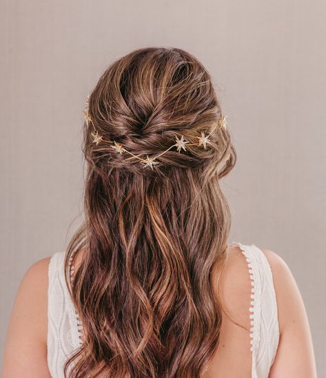 Celestial Wedding Hair, Boho Hair Piece, Back Of Hair, Boho Bridal Hair, Beautiful Bridal Hair, Wedding Hair Vine, Celestial Wedding, Boho Hair, Bohemian Hairstyles